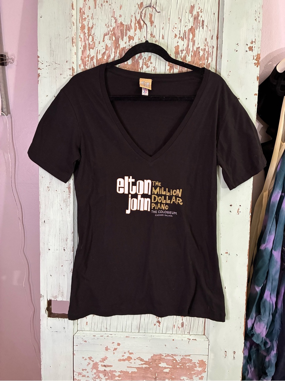 Elton John Black V-Neck Graphic Tee